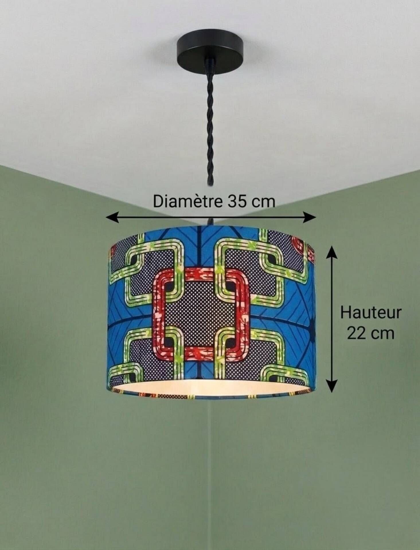 XL lampshade/suspension with printed ethnic graphic wax