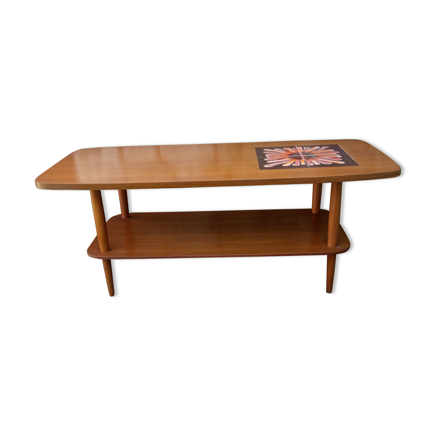 Table basse vintage teck et céramique