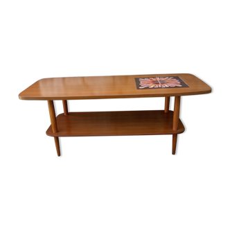 Table basse vintage teck et céramique