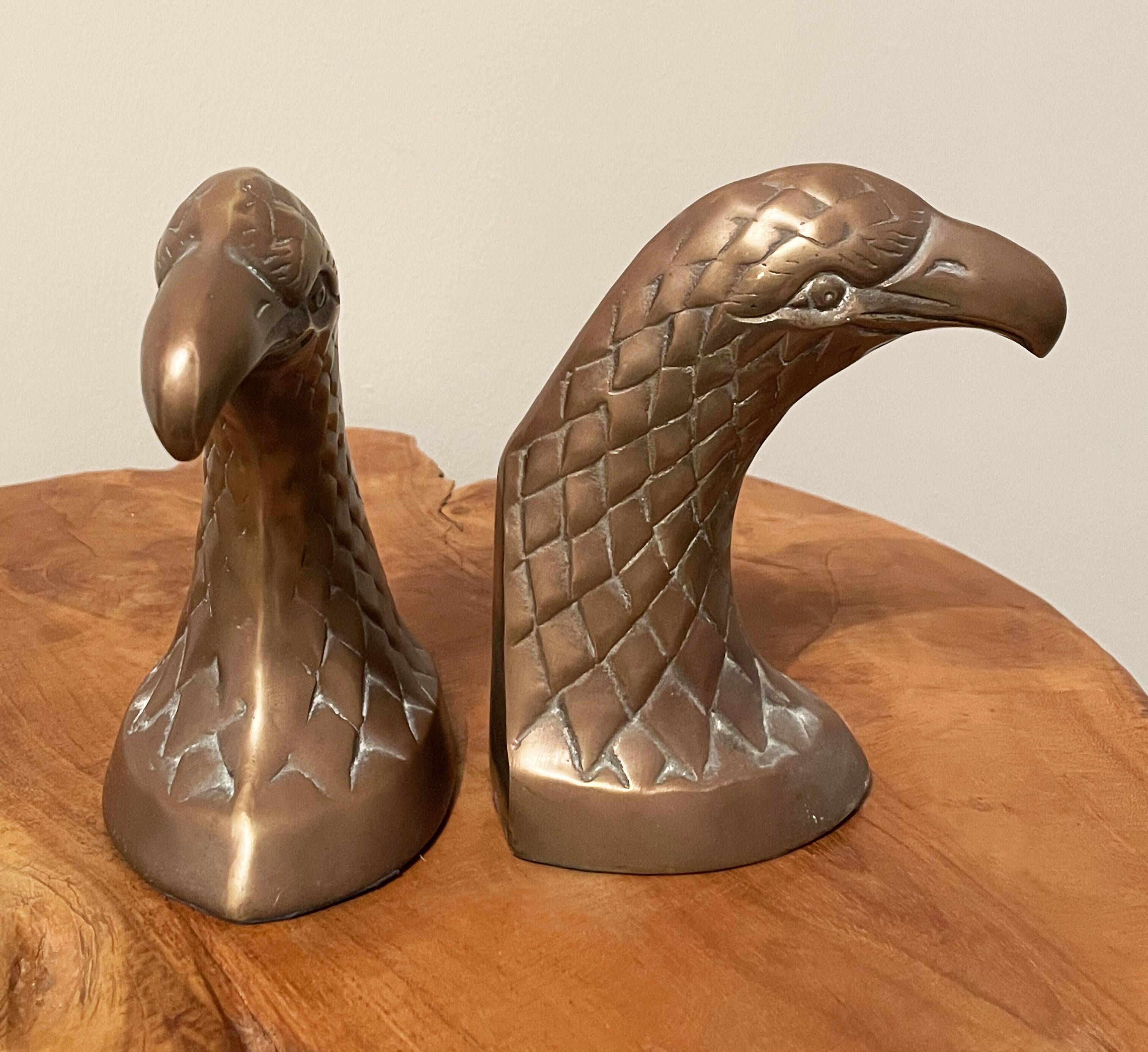 Pair of heavy brass bookends in the shape of eagle heads