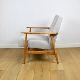 Armchair 'Lis', 1970s, beige light wood, design by Henryk Lis