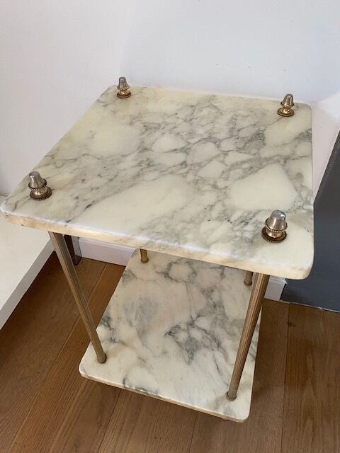 Marble and brass sofa pedestal table