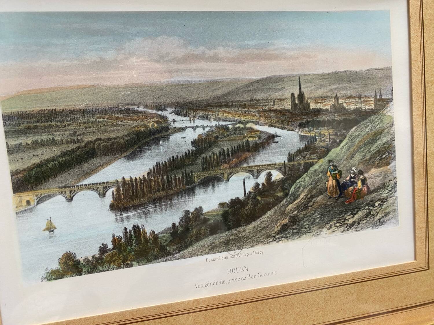 Watercolor hand drawing view of Rouen by Deroy