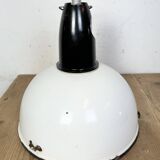 Industrial soviet white enamel pendant lamp, 1960s