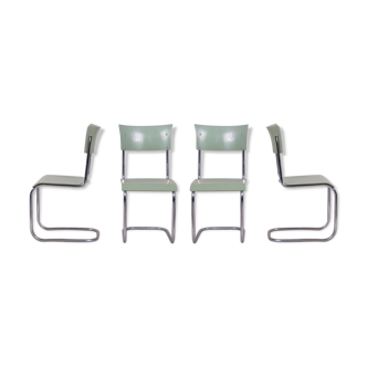 Ensemble de 4 chaises vertes robert slezak fabriquées dans les années 1930