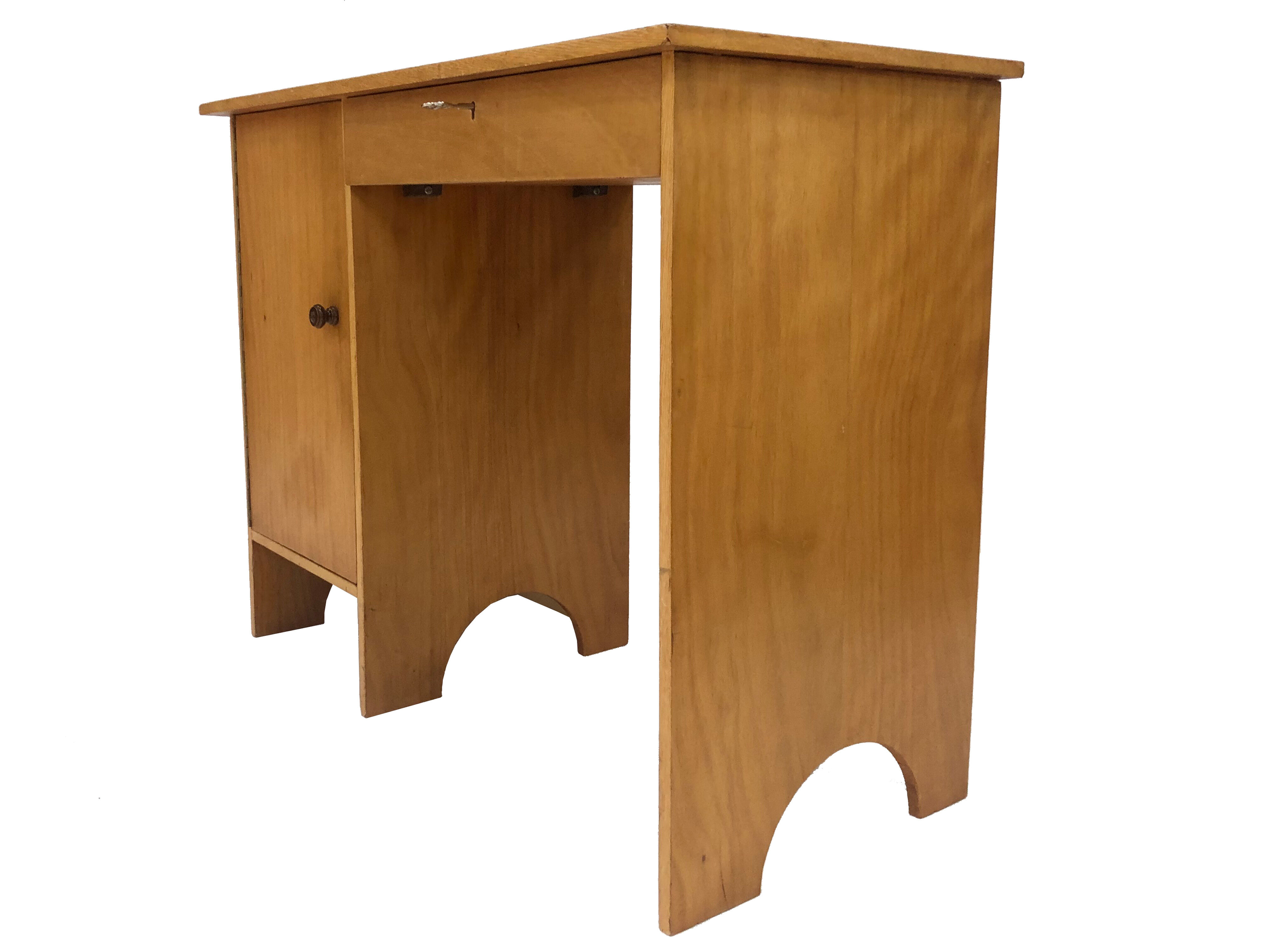 Art deco birch wood compact desk 1960