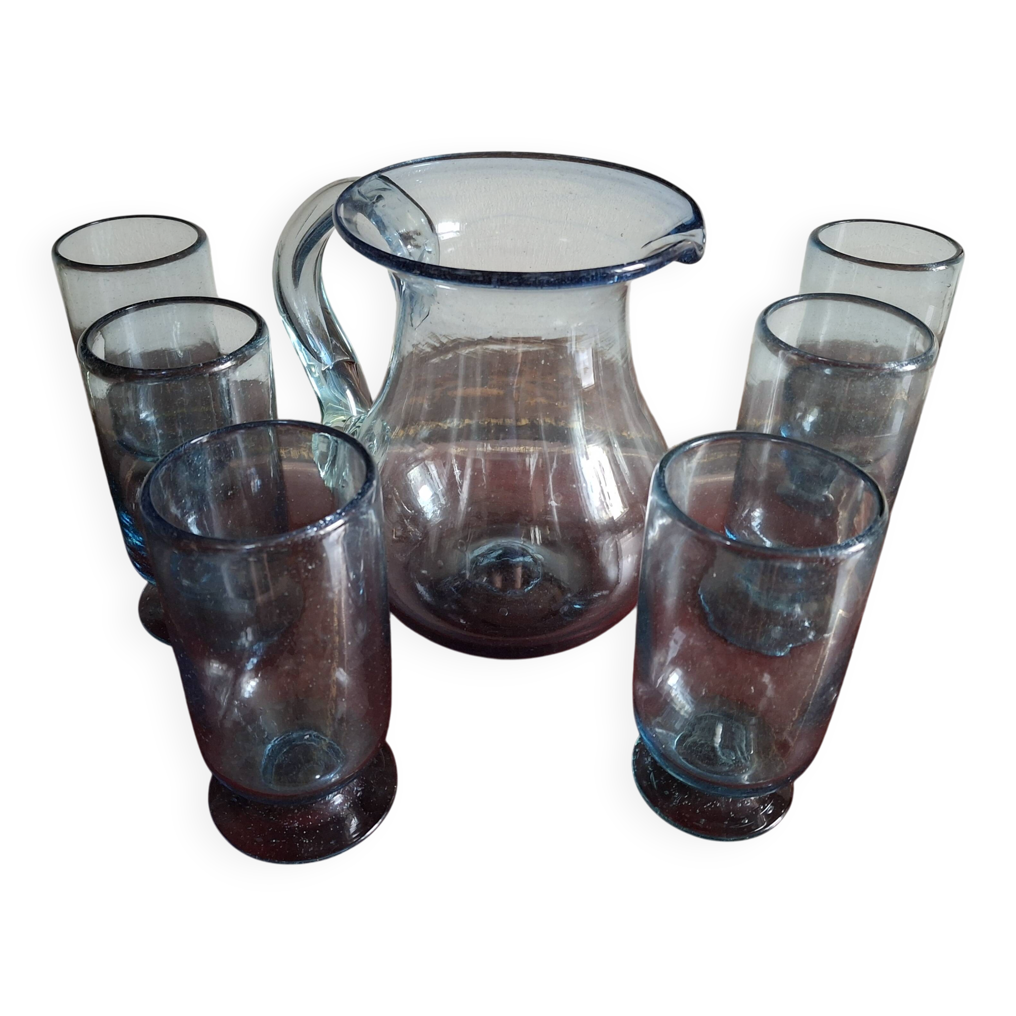 Service à orangeade en verre soufflé bullé