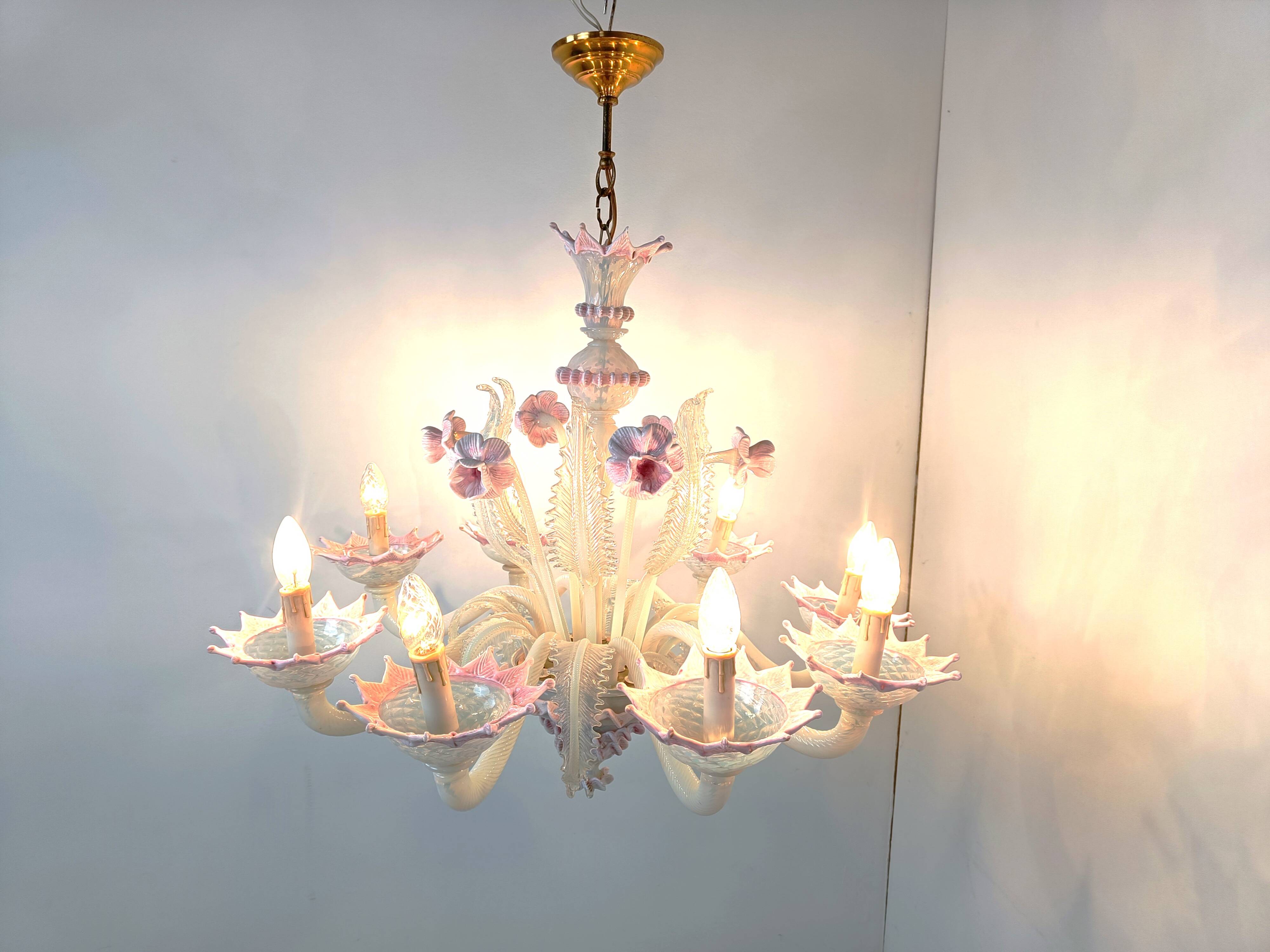 Vintage murano glass flower chandelier, 1950s