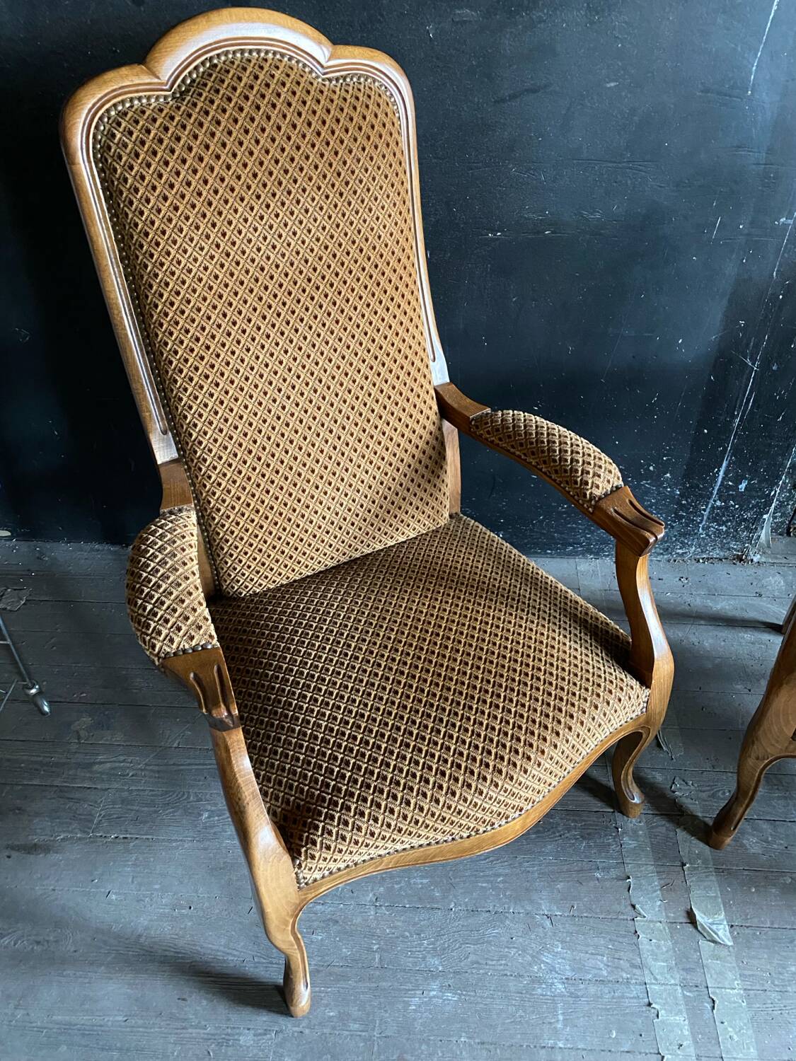 Pair of Voltaire armchairs in wood and fabric