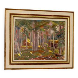 Swedish Mid-Century Oil On Panel Painting "Forest" by S. TOQVIST