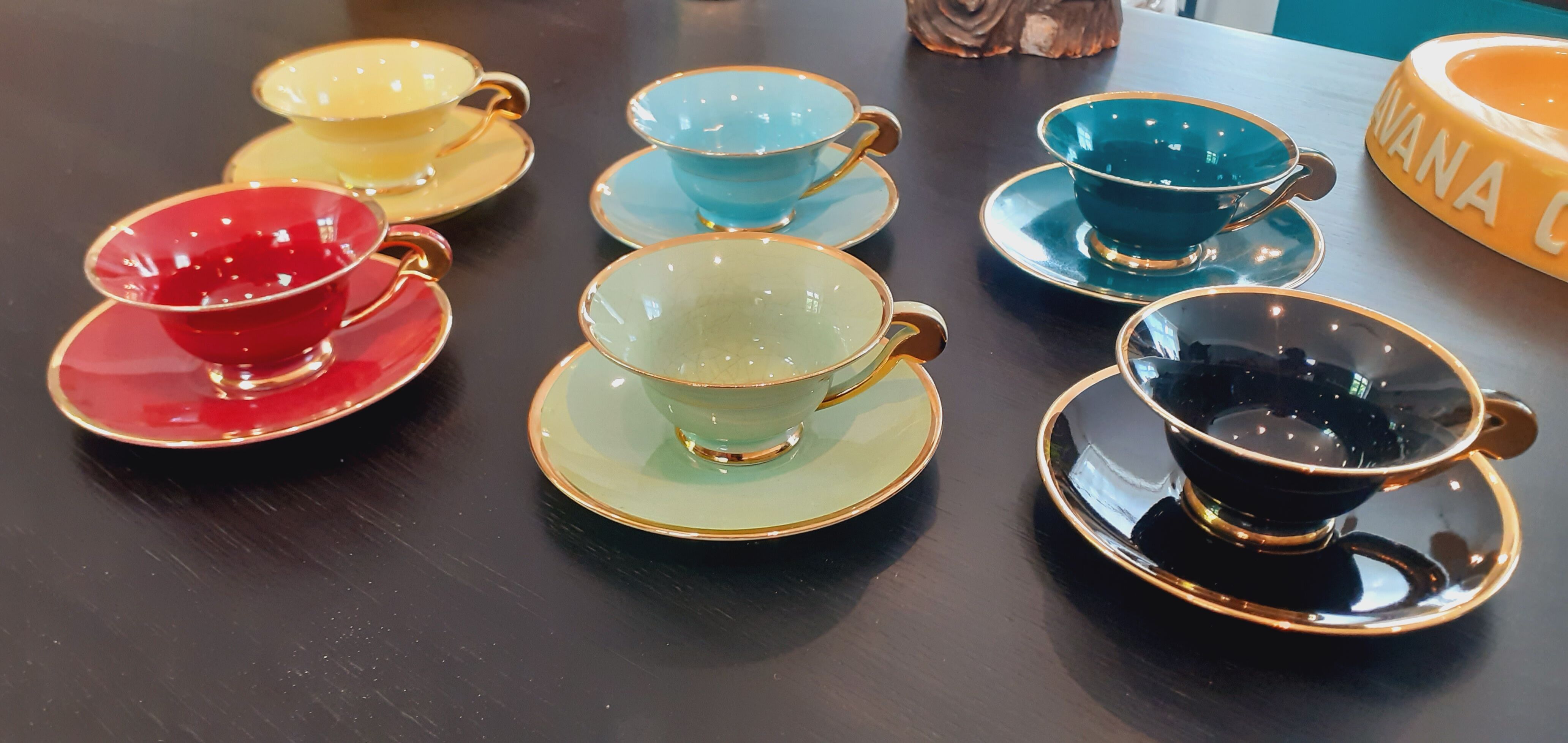 6 cups and saucers porcelain salins vintage year 50
