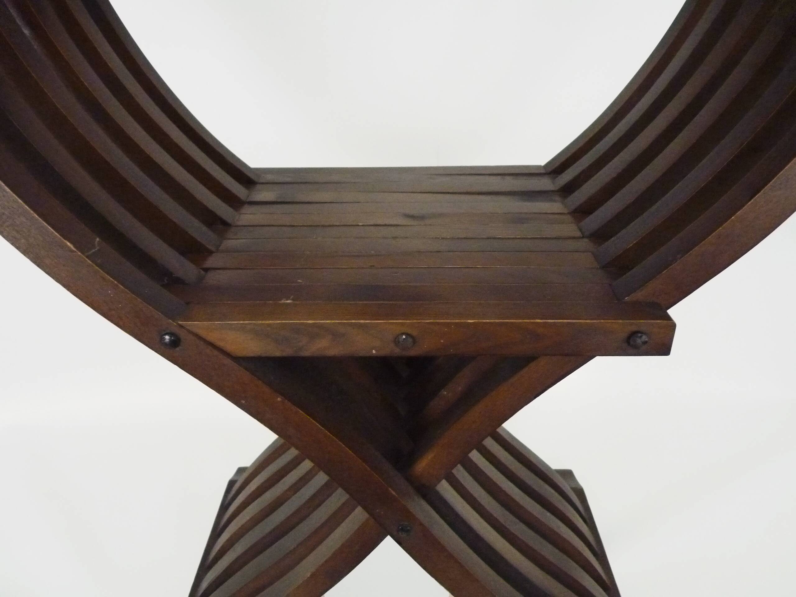 Vintage Savonarola chair with lion head, wood, Italy, 1950s