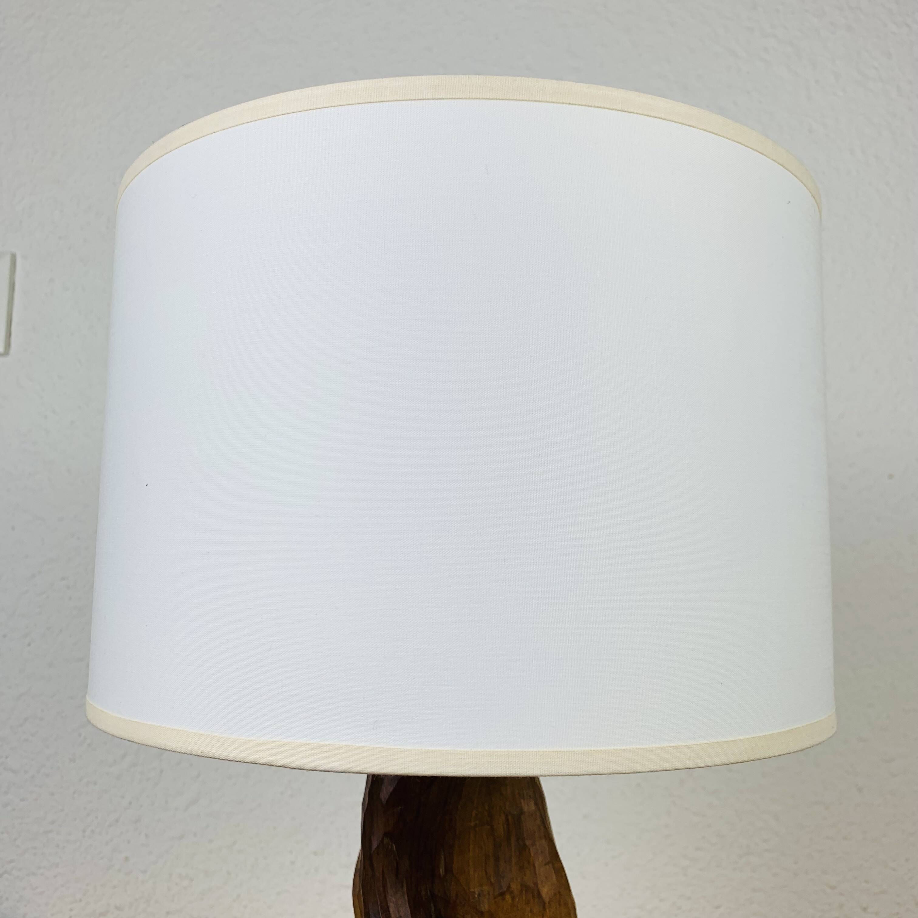 Brutalist gouged wood lamp