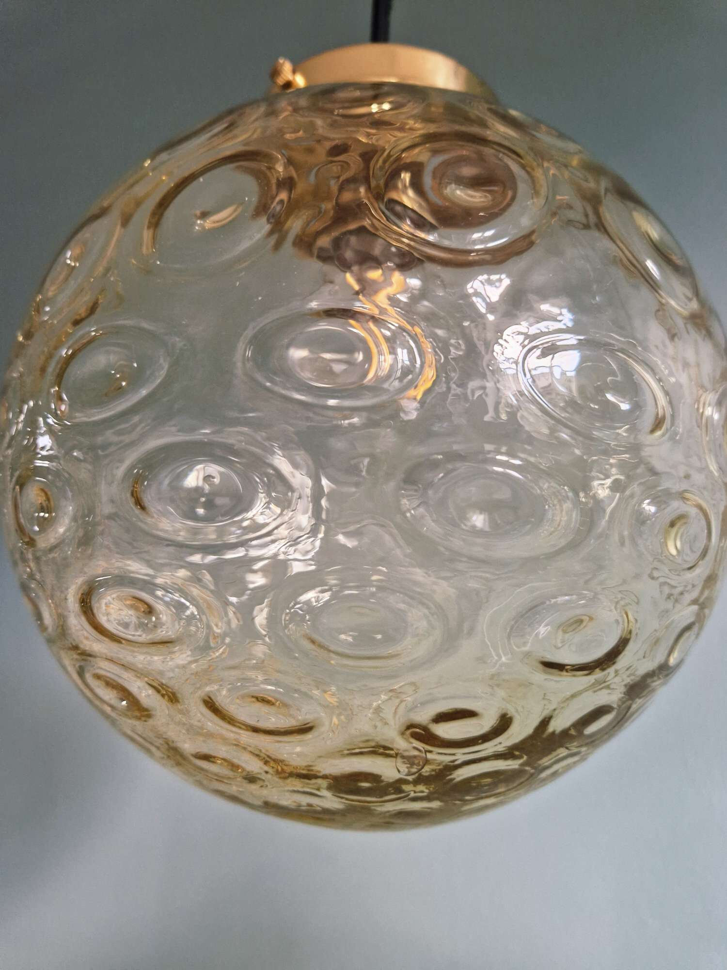 Pair of amber bubble glass pendant lights, 1970s