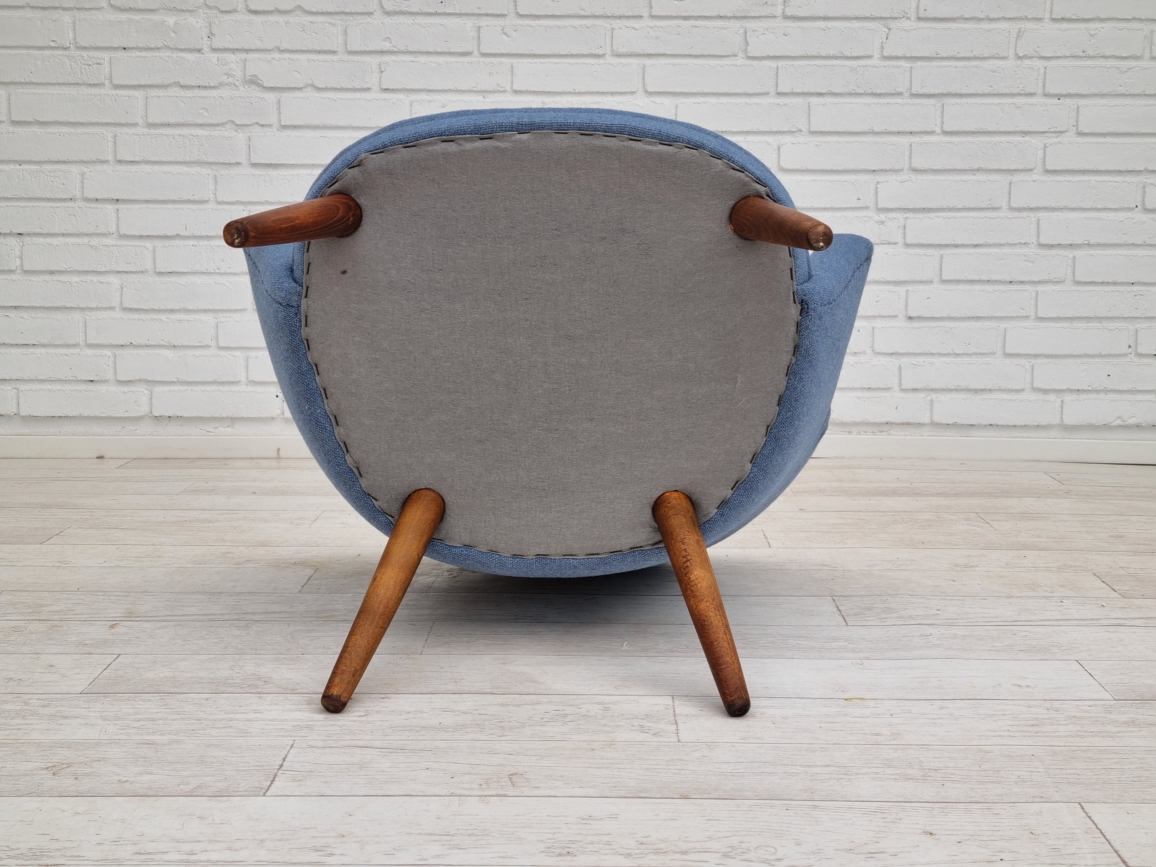 1960s, danish design, reupholstered lounge chair, camira furniture wool fabric, teak