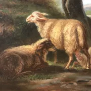 French school, pastel animated landscape with sheep from the early 20th century.