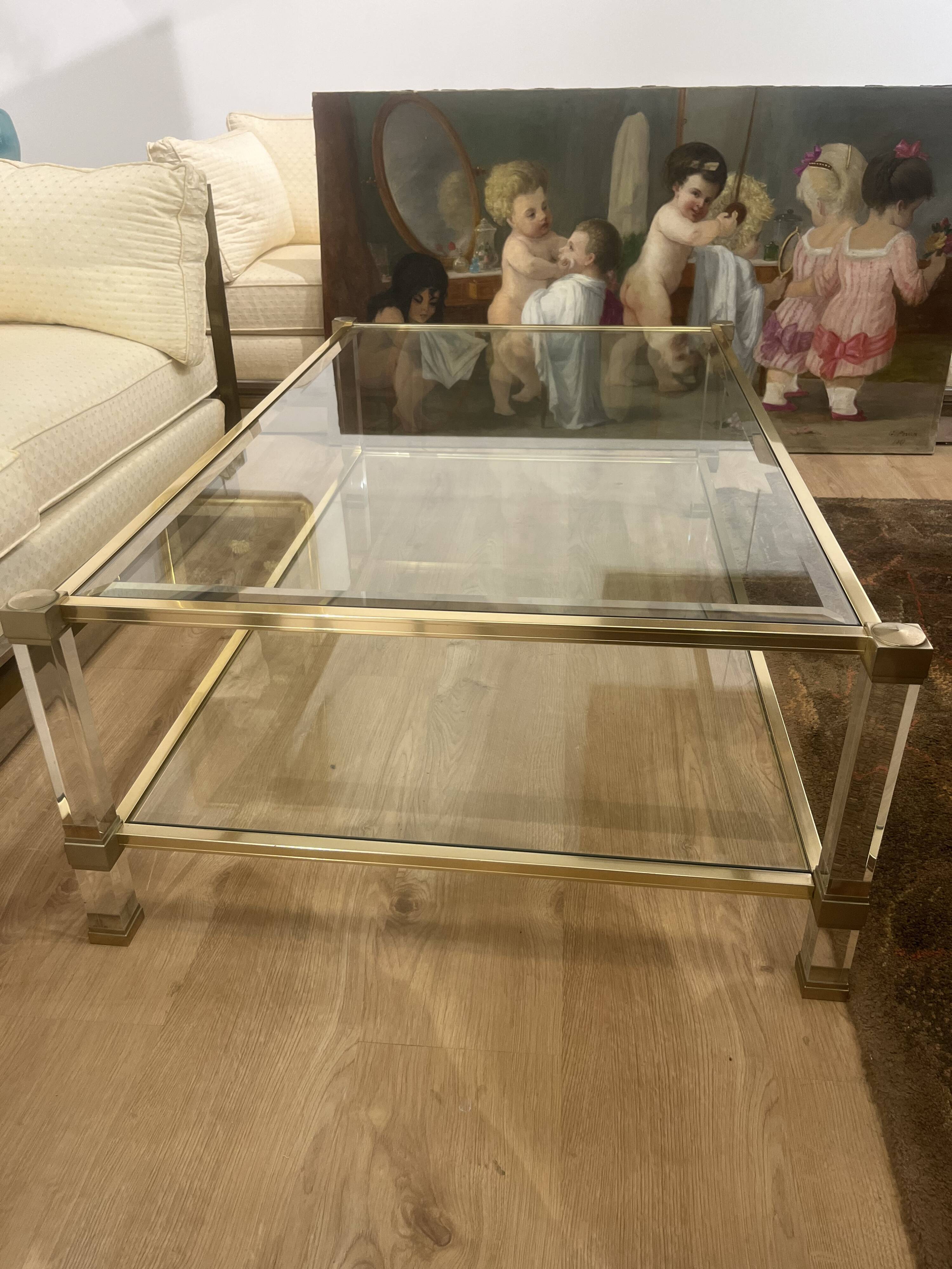 Pierre Vandel coffee table in lucite and gilded metal