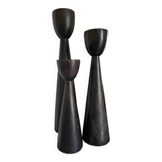 Trio of TIPI teak candlesticks