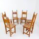 Ensemble de 6 chaises en chêne brutalistes - années 1970