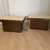 Pair of belgo chrom coffee and travertine side tables