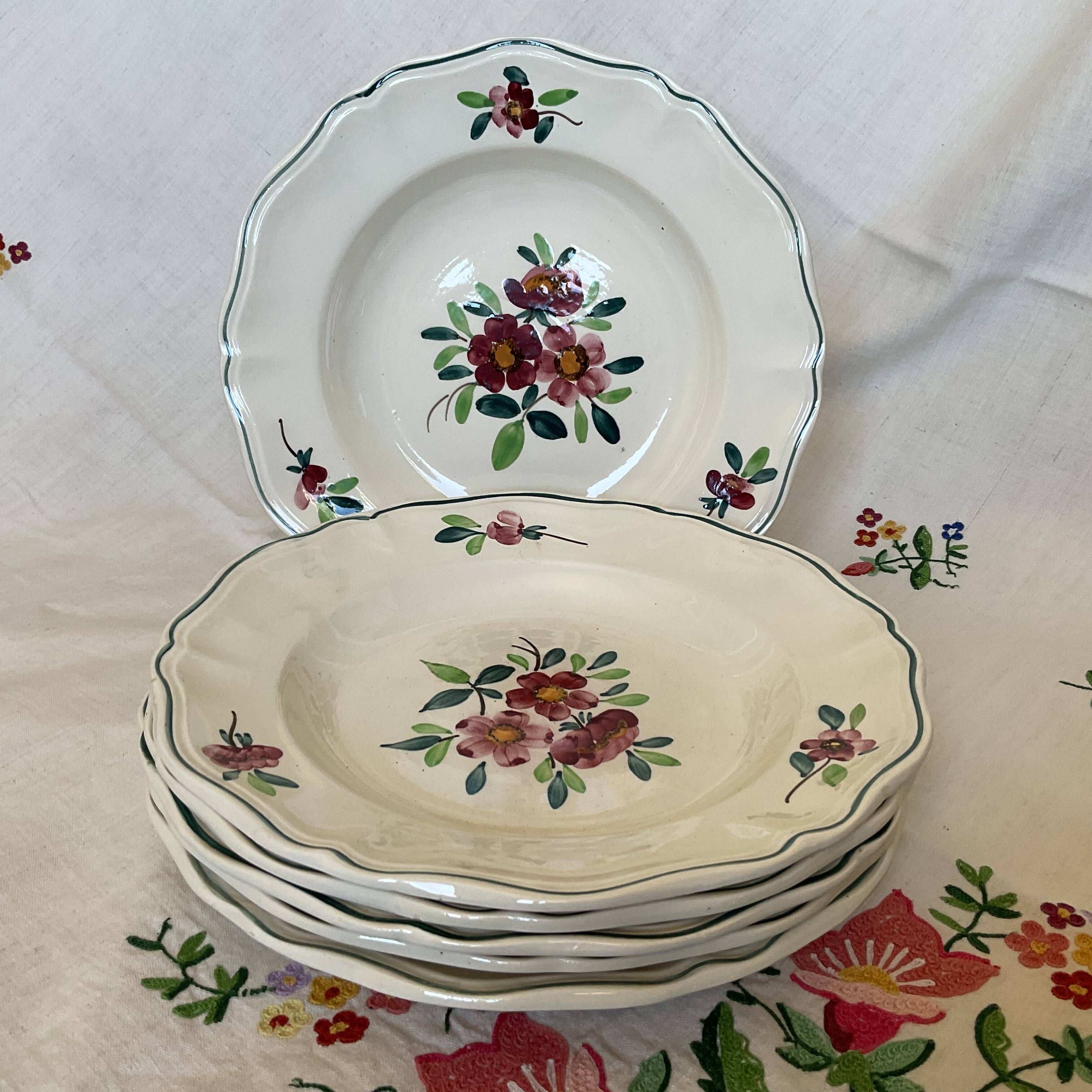 6 old soup plates, Sarreguemines, Amazona model, 1910