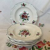 6 old soup plates, Sarreguemines, Amazona model, 1910