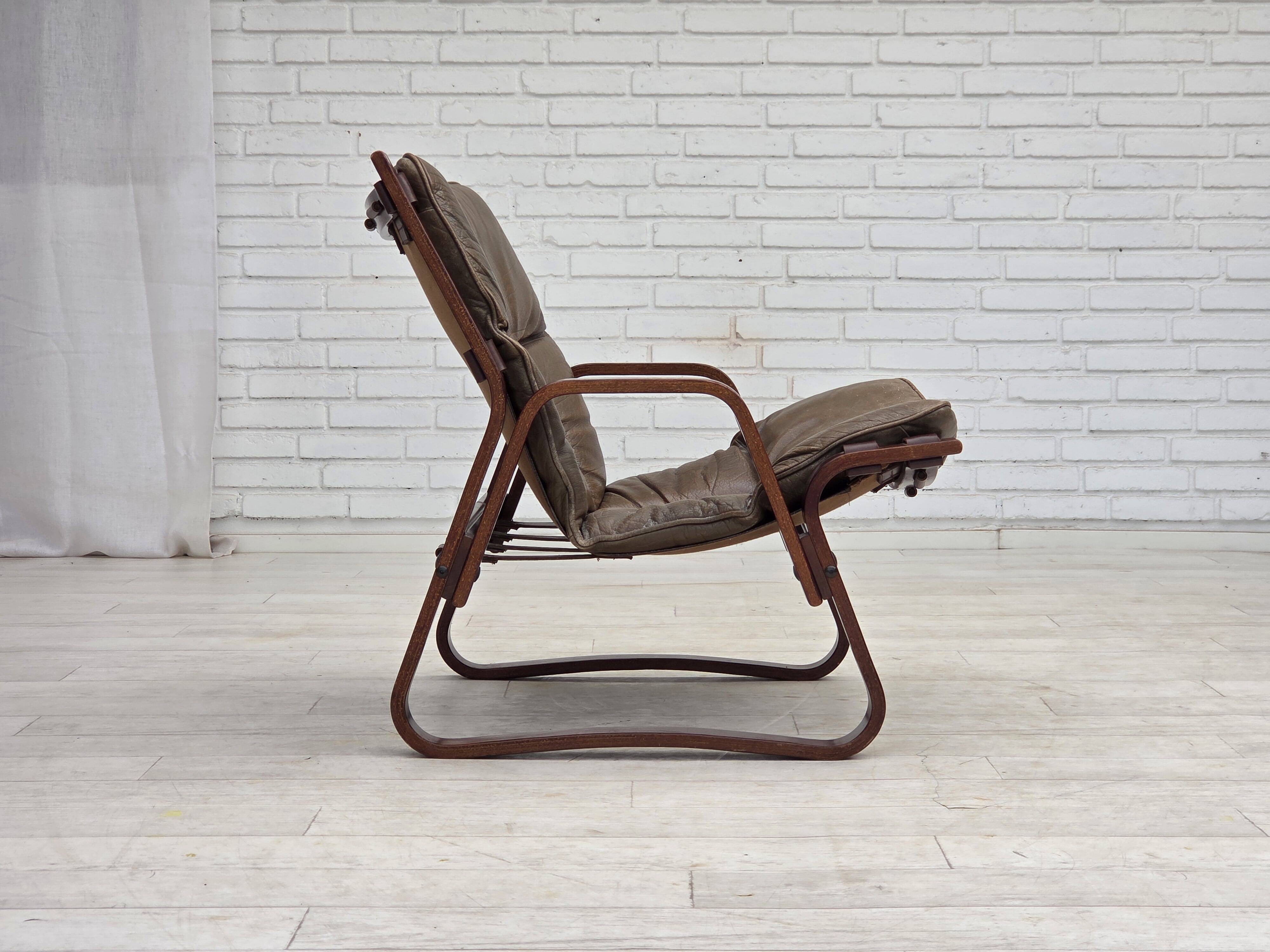 1970s, Norwegian lounge chair, brown furniture leather.