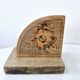 Old wooden bookends with pyrography flower decoration signed 1940s Art Deco