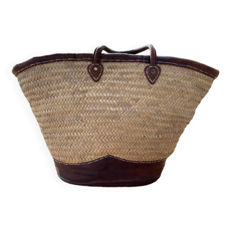 Straw and leather basket