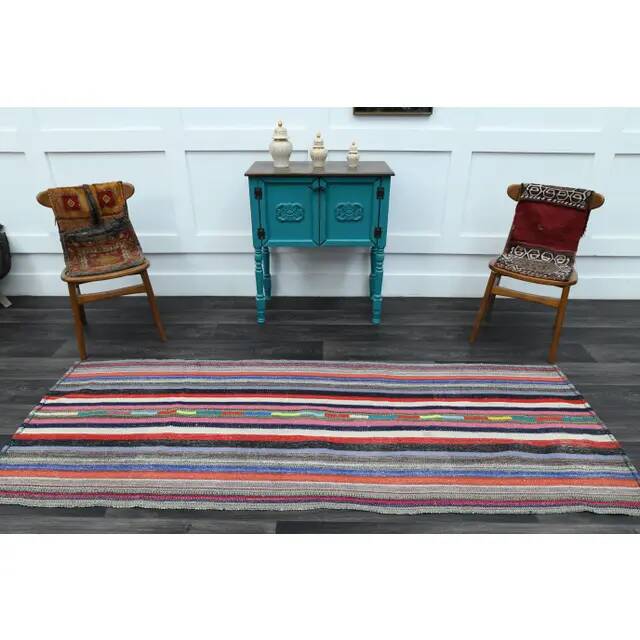 1970s Vintage Turkish Oushak Handmade Wool Cotton Red Runner Rug 95x252