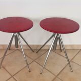 German red leather swivel filigree rotating height adjusting stools by Hailo 1960s, Set of 2