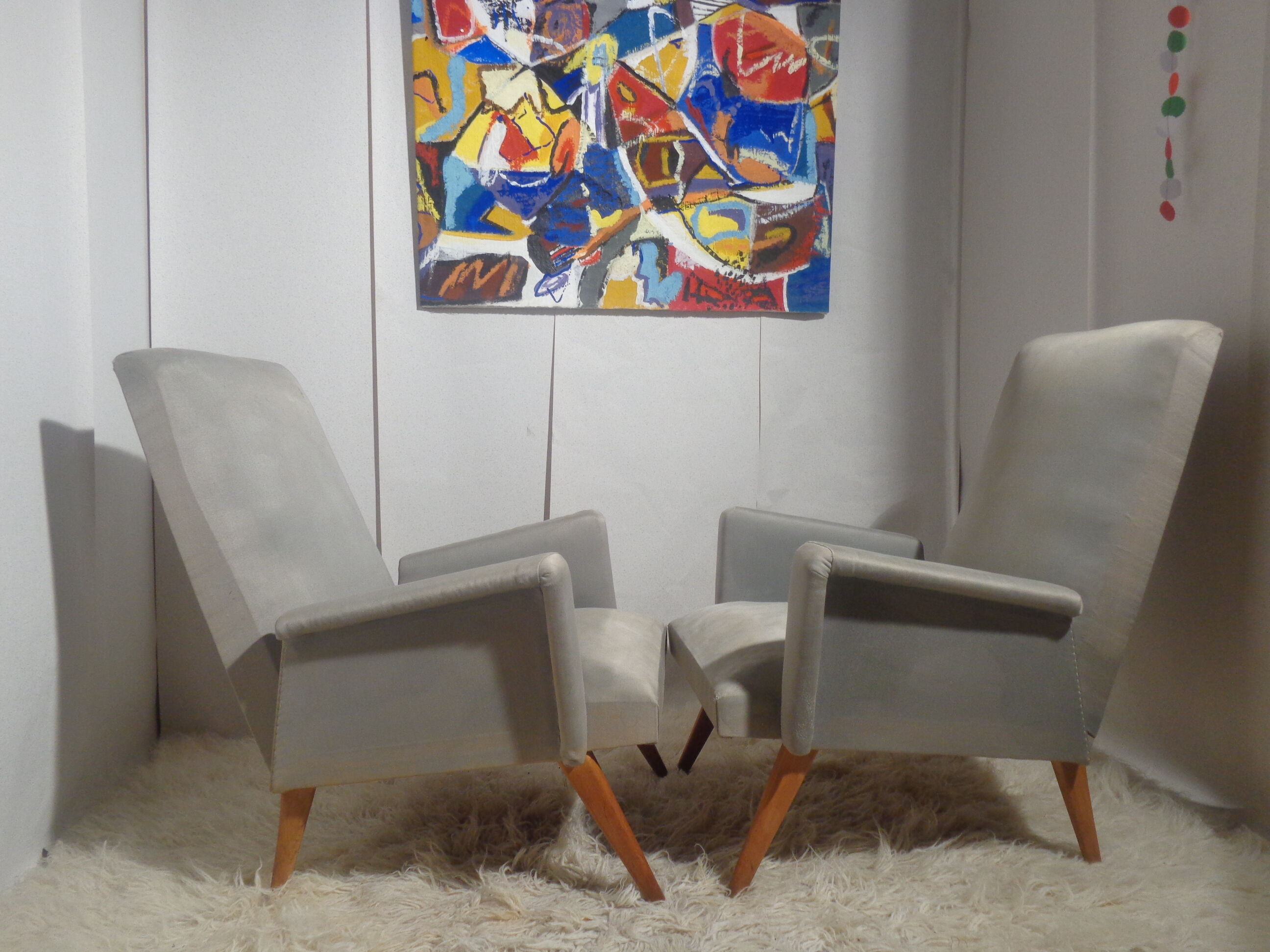 Pair of vintage chairs from the 50s compass feet