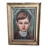 Portrait à l’huile vintage français d’un garçon, signé C. Mury
