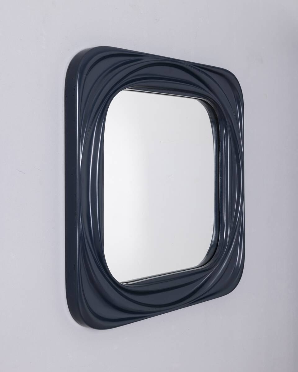 Vintage 1970s square wall mirror in blue plastic, Italian design