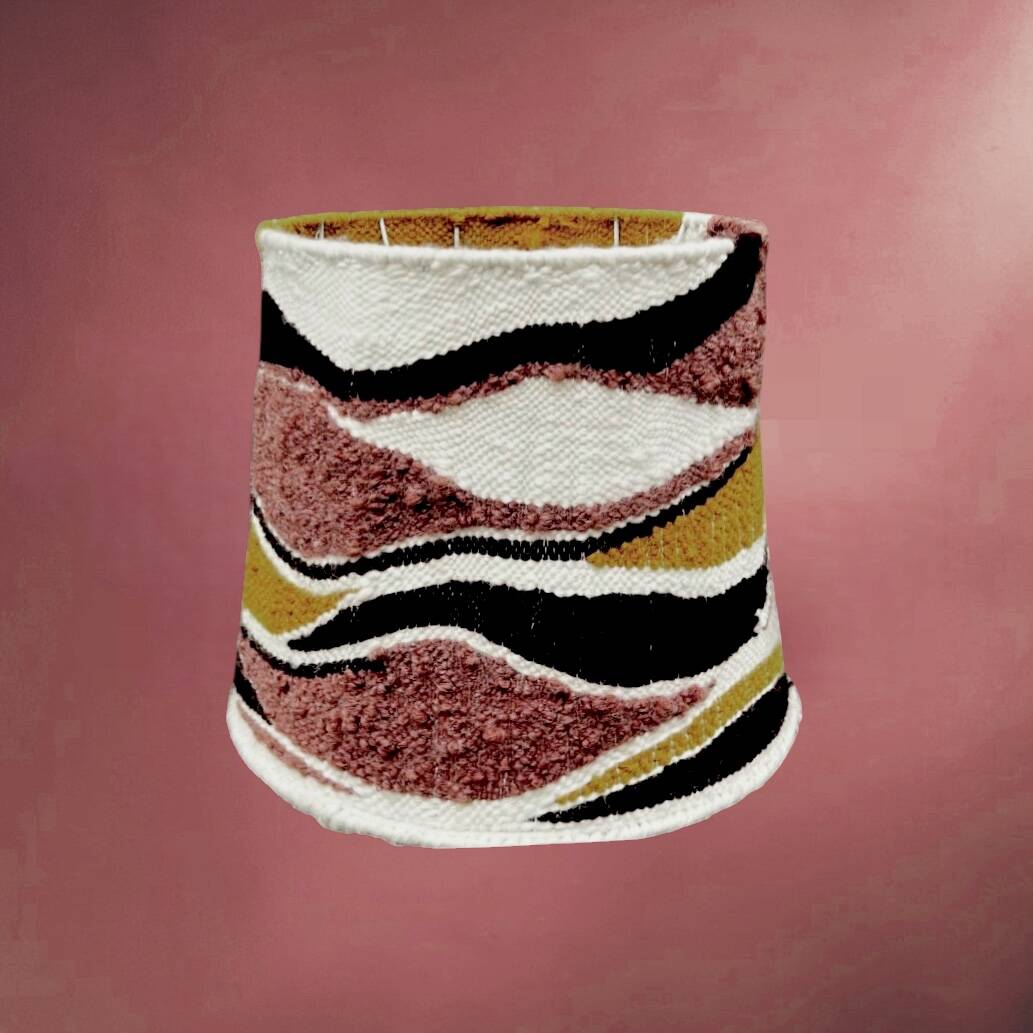 Vintage conical lampshade in woven wool – abstract design – 1960s/70s