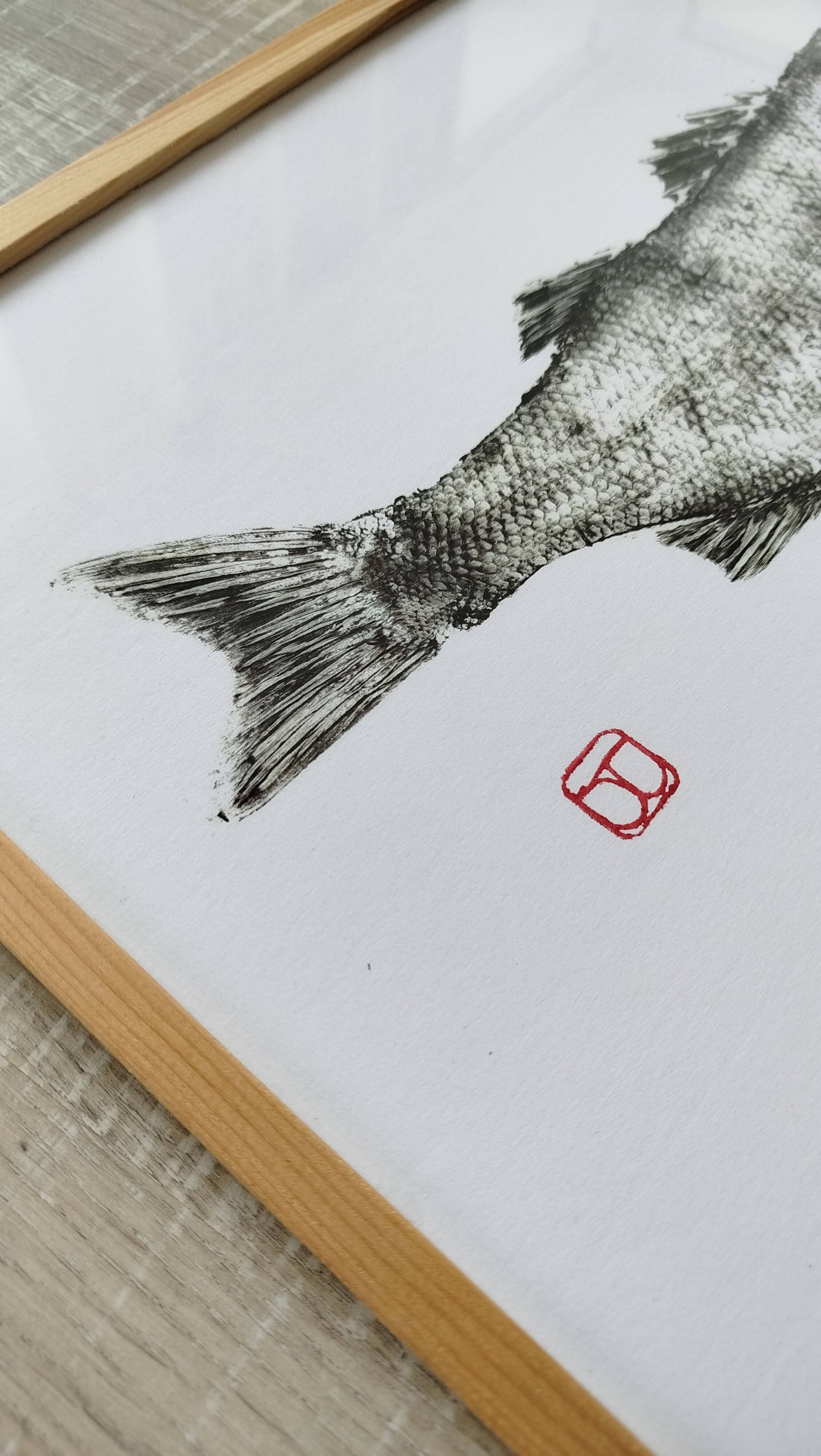 Framed art print, "Print of a bar" (gyotaku)