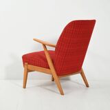 Scandinavian 1950s Beech Armchair with red upholstery