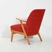 Scandinavian 1950s Beech Armchair with red upholstery