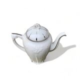 Porcelain coffee pot with floral pattern and silver stem