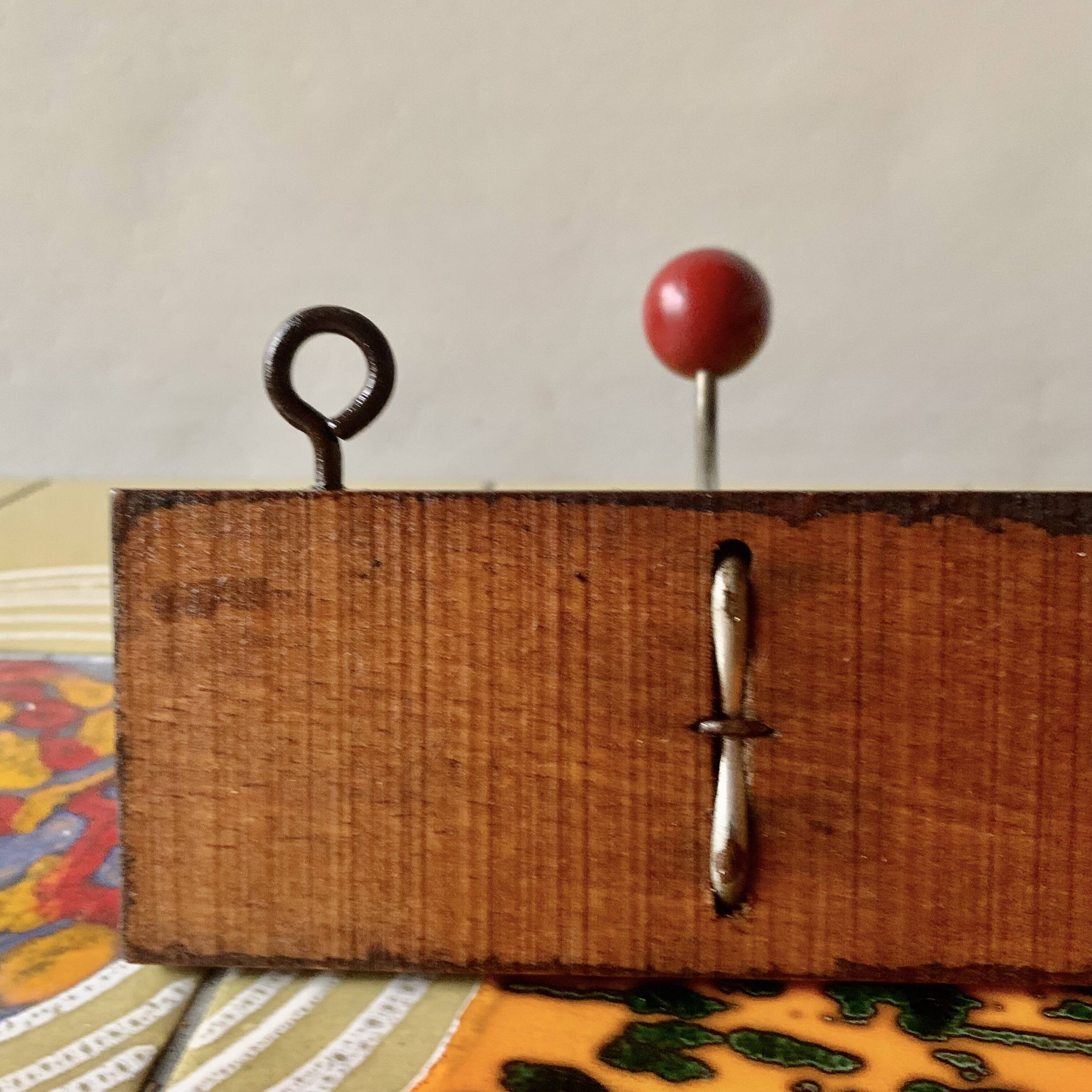 Vintage coat rack - double coat hook - red wooden balls