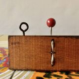 Vintage coat rack - double coat hook - red wooden balls