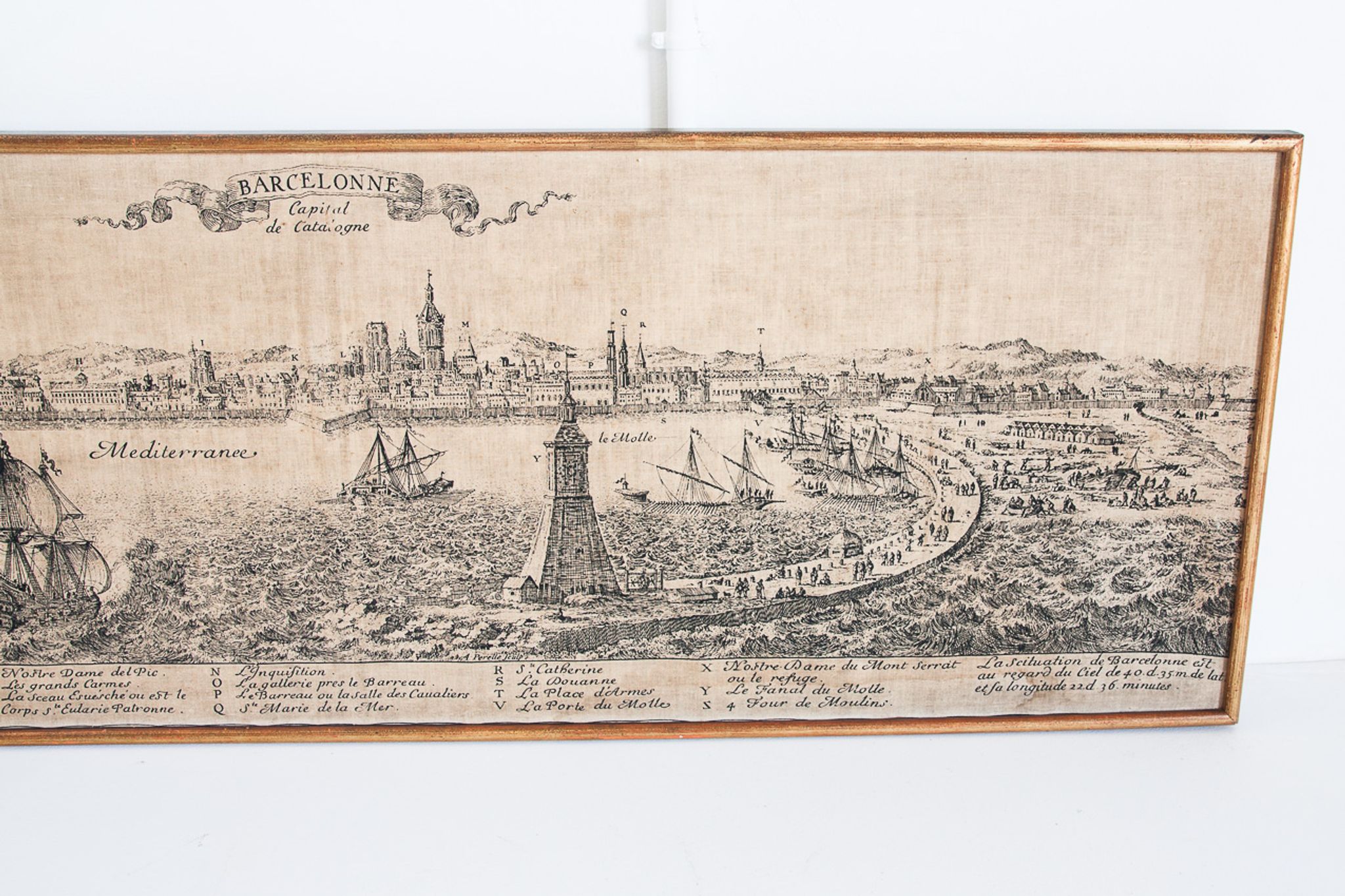 Serigraphy on canvas of Barcelona vintage reproduction of an engraving of the eighteenth century