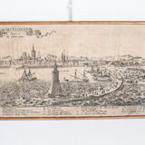 Serigraphie sur toile de Barcelone vintage reproduction d' une gravure du XVIIIe siècle