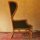 Mid-century wingback chair in bamboo and olive green, 1960s
