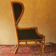Mid-century wingback chair in bamboo and olive green, 1960s