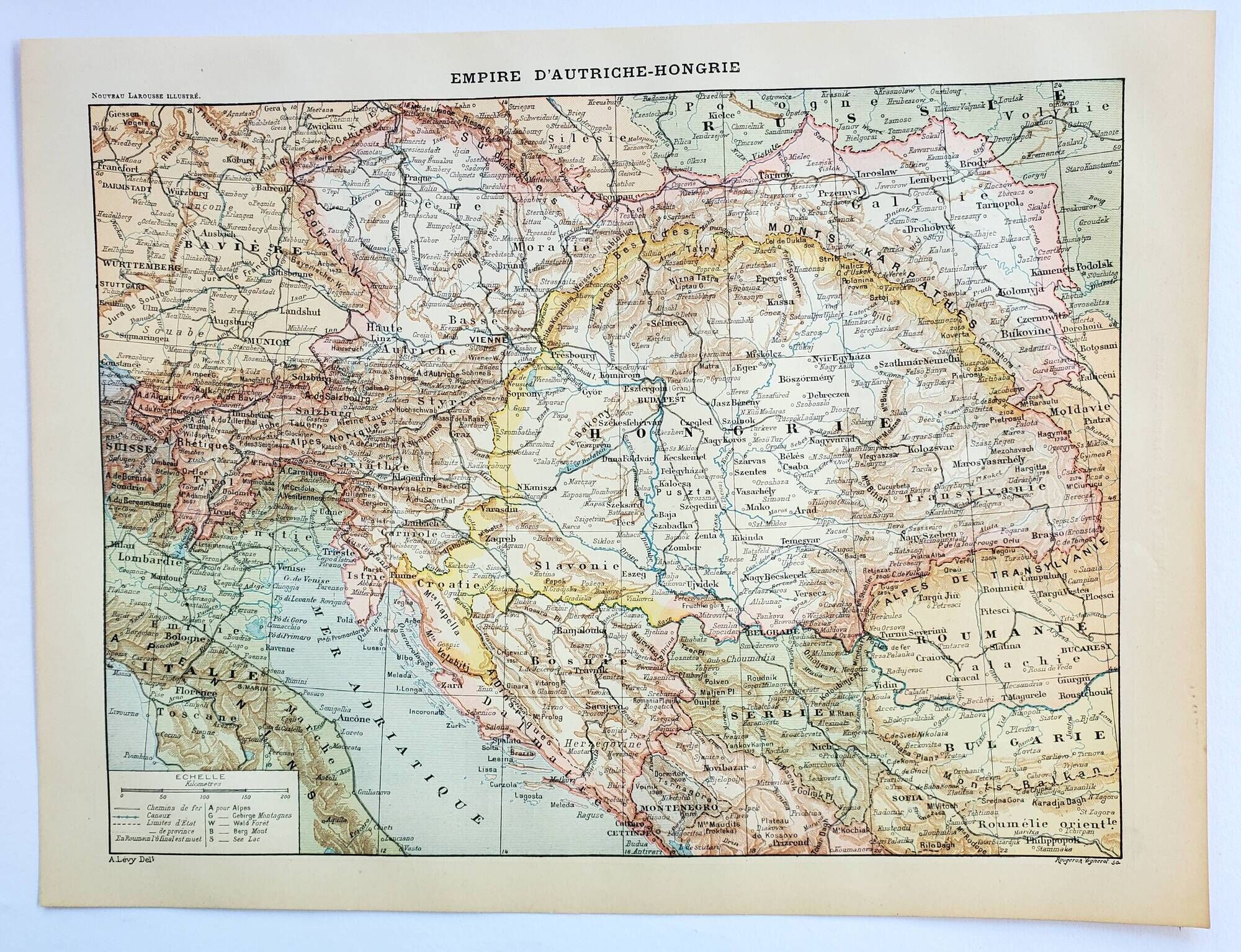 Old engraving 1898, Empire of Austria-Hungary, map • Lithograph, Original plate