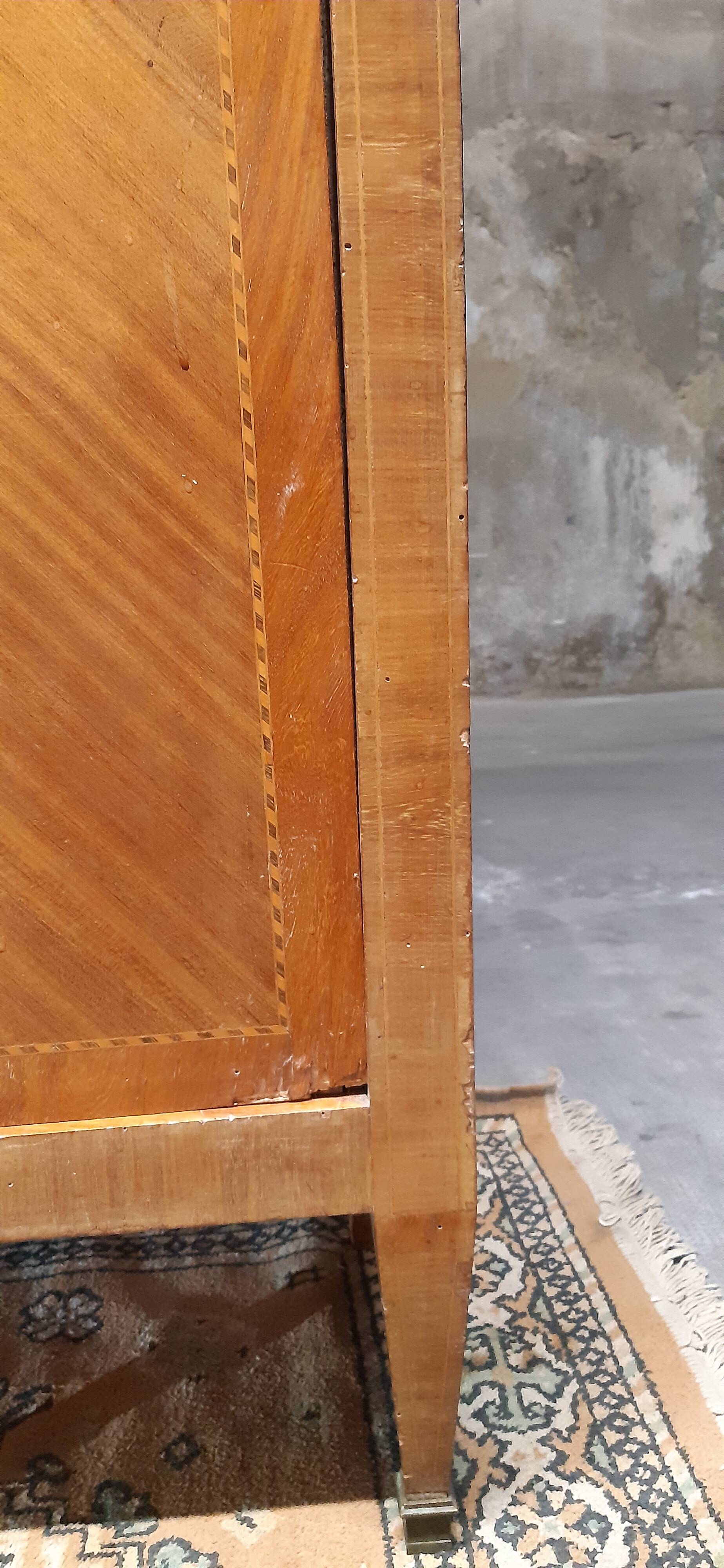 Louis XVI library with marble and precious wood marquetry circa 1850.