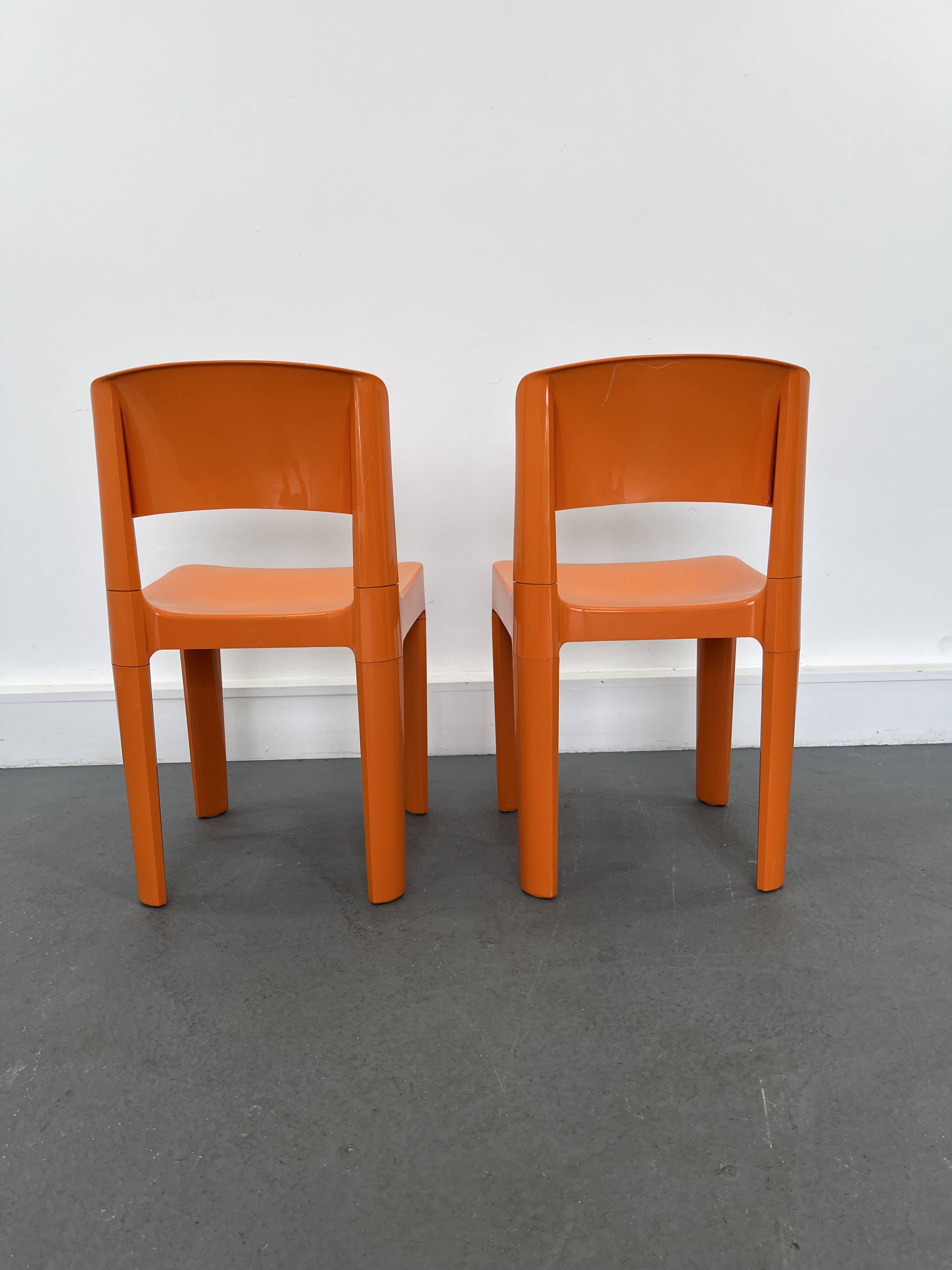 Set of 2 vintage Allibert chairs in orange plastic, France 1970s