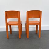 Set of 2 vintage Allibert chairs in orange plastic, France 1970s