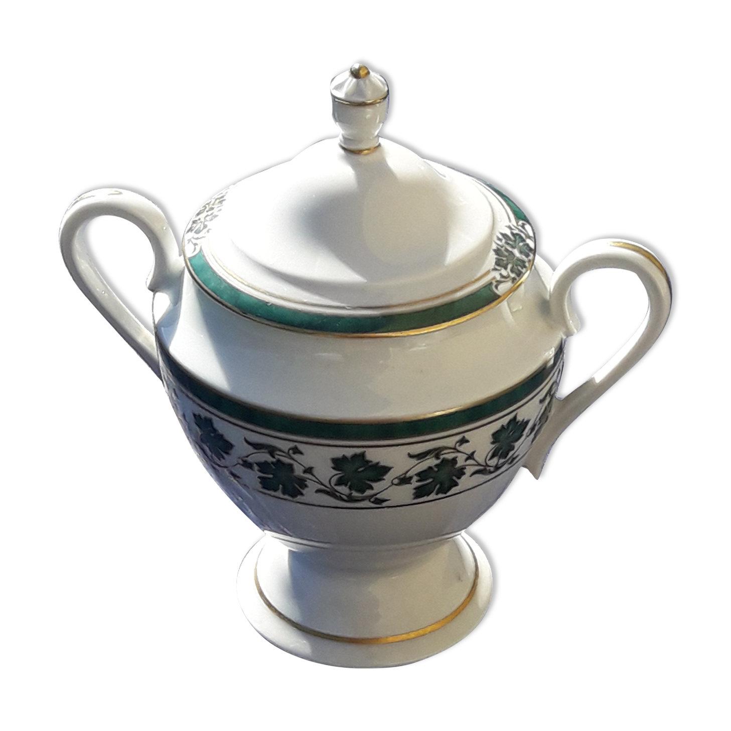 Limoges Medard porcelain sugar bowl of Noblat model Veronese green H 15 cm